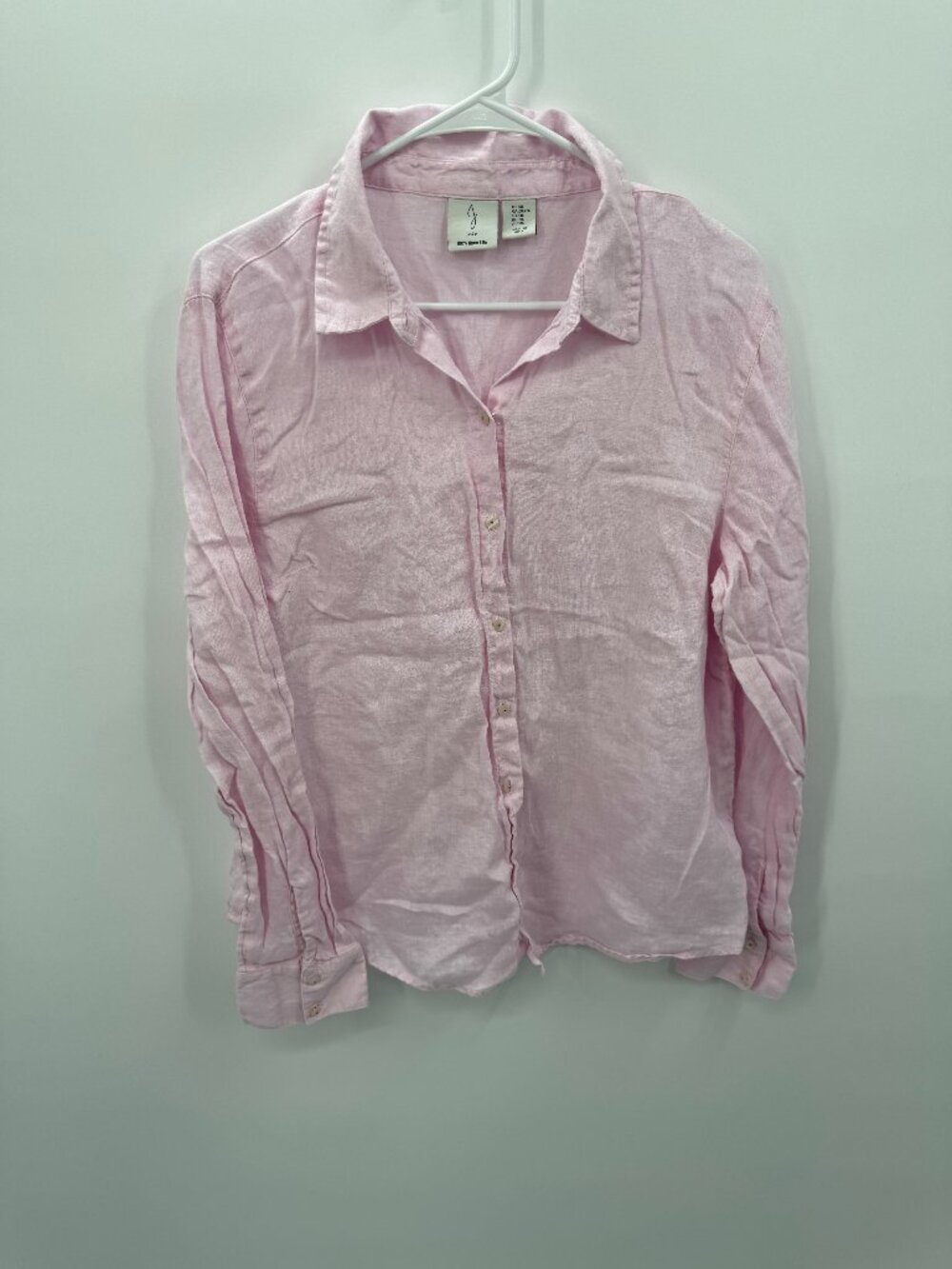 Joie 100% Linen Button Down Shirt Womens XL Light Pastel Baby Pink Long Sleeve